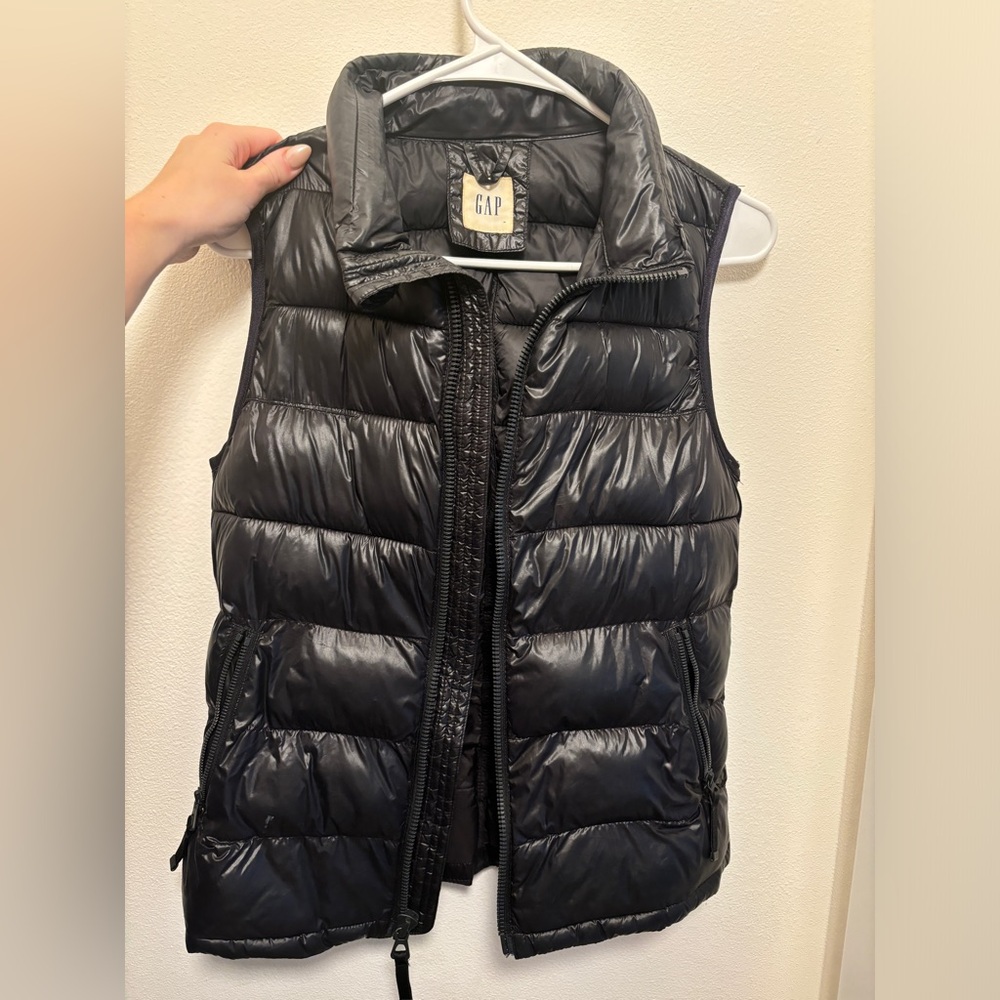 Black shiny puffer vest